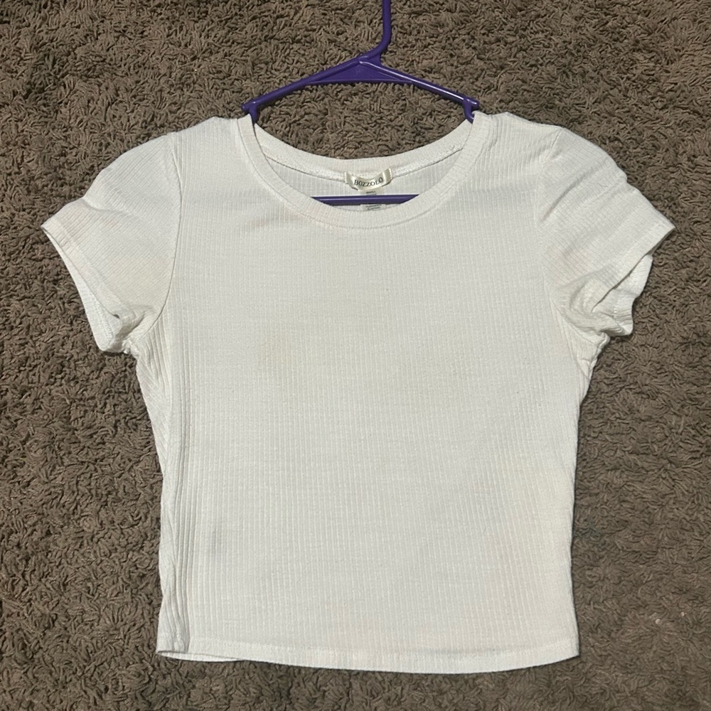 Bozzolo White Ribbed Short Sleeve Top